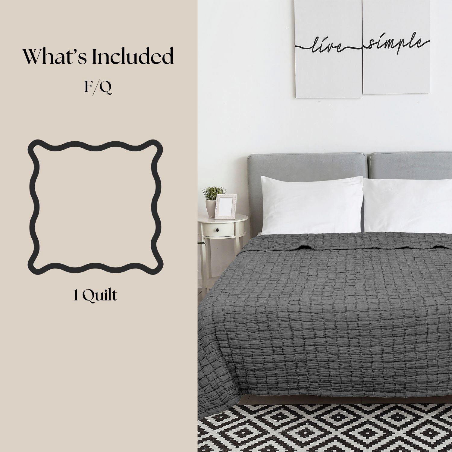 Mainstays Check Matelasse Quilt, Black, Full/Queen