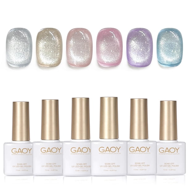 Set de esmaltes de uñas GAOY Cat Eye Gel con imán plateado, azul y rosa