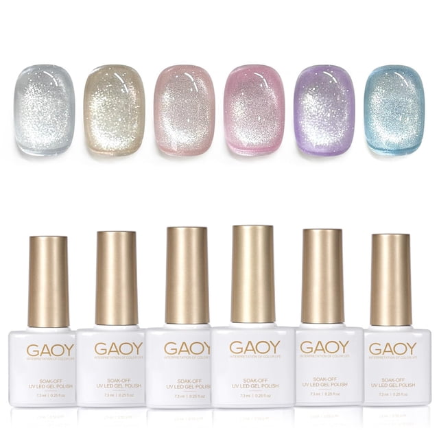 Set de esmaltes de uñas GAOY Cat Eye Gel con imán plateado, azul y rosa