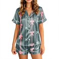 thumbnail image 2 of Womens Satin Pajamas Set Button Down 2 Piece Silk Pjs Shorts Set Bowknot Printed Notch Collar Sleepwear, 2 of 6