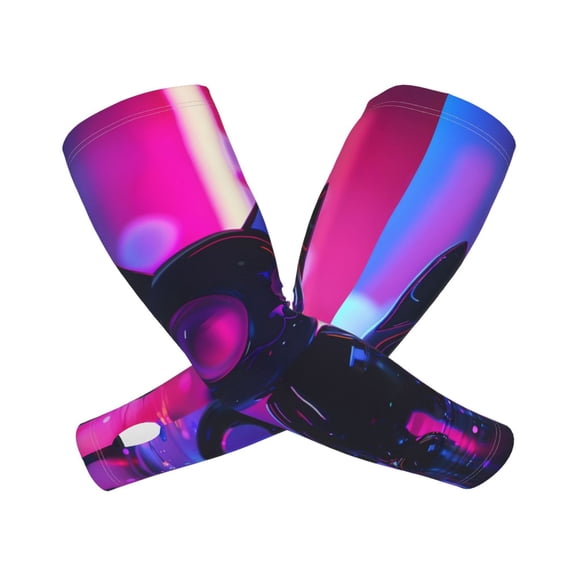 Picia Neon Toy Cat Reflections Arm Sleeves for Men and Women - Tattoo Cover Up UPF 50  Cooling Sports Sleeve for Basketball Golf Football-One Size