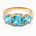 thumbnail image 2 of Gem Stone King 18K Yellow Gold Plated Silver Swiss Blue Topaz 3 Stone Engagement Ring for Women (3.85 Cttw, Gemstone November Birthstone, Cushion Checkerboard 8MM, Size 9), 2 of 5