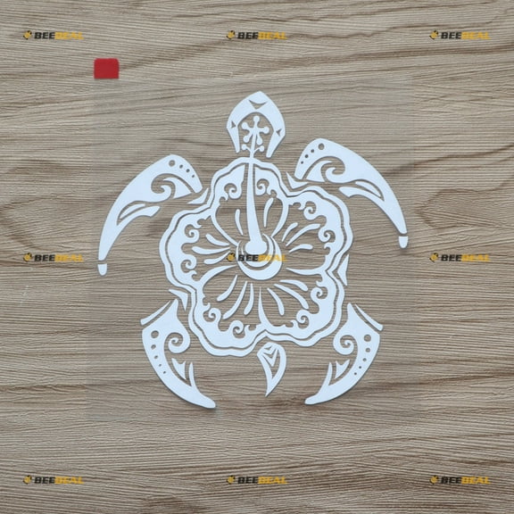 5" White Hawaii Hibiscus Flower Tribal Turtle Vinyl Decal Sticker Car Computer Window
