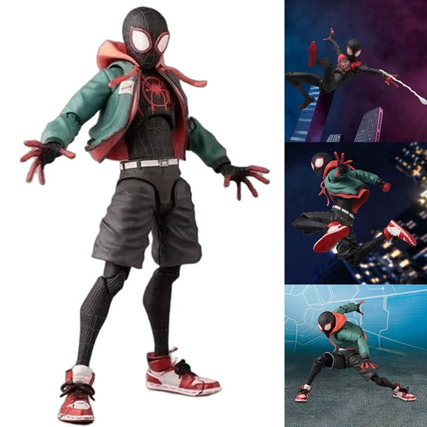 A través del Universo Miles Morales Spider-Man adornos articulaciones móviles figura en caja modelo (A)
