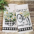 thumbnail image 4 of Spring Daisy Floral Flowers Bike Kitchen Dish Towel Set of 2, Life is a Beautiful Ride Hand Towel Buffalo Check Plaid Jar Drying Baking Cooking Cloth, Summer Seasonal Kitchen Decor 18x26 Inches, 4 of 6