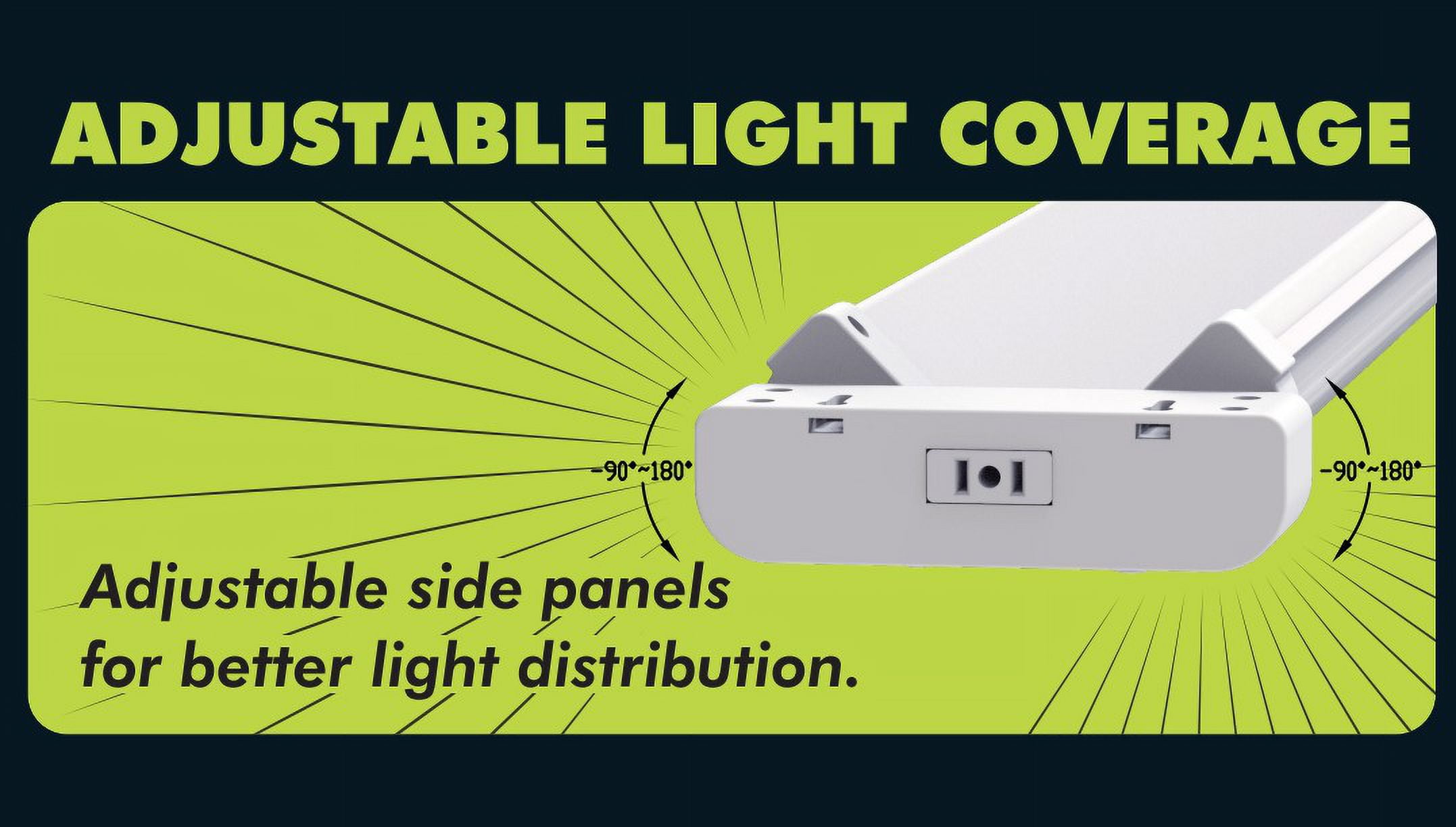 Green Watt 4-FT 10,000 Lumens LED Shop Light, Adjustable Light Panels, White Metal Construction