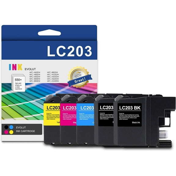 LC203 Ink Cartridges Replacement for Brother LC203 Ink for MFC-J460DW MFC-J480DW Printers (5PK)