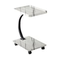 thumbnail image 1 of Bureau d'Ordinateur Portable Roulant en Forme de C à 2 Niveaux avec Roulettes, Table de Chevet Mobile Gain de Place avec Roulettes Verrouillables, Support d'Ordinateur Compact pour Canapé et Petits Espaces, Bois Naturel/blanc/noyer, 1 of 7
