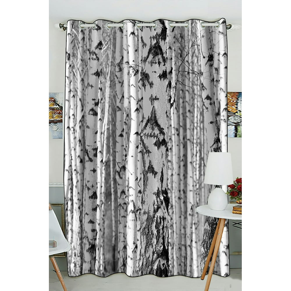 ECZJNT birch trees trunks black white natural Blackout Window Curtain