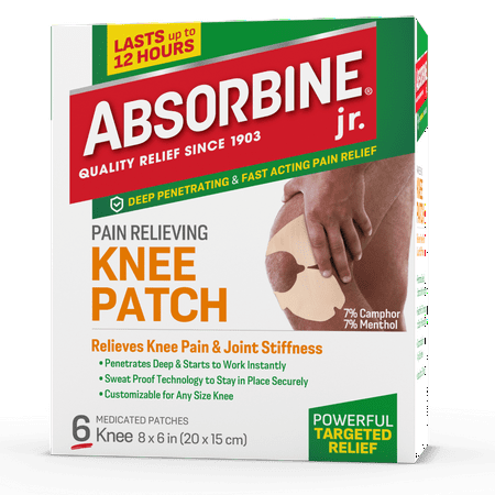 Absorbine Jr. Knee Pain Relief Patch for Knee Cramps, Strains, and Joint Pain, 6 Count