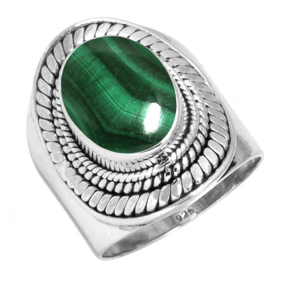 925 Sterling Silver Ring For Women - Girls Green Natural Malachite Gemstone Silver Ring Size 8.5 May Birthstone Simple Silver Ring Size 8.5 Easter Gift For Women 925 Silver Gemstone Jewelry