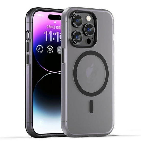 For iPhone 16 Pro MagSafe Frosted Translucent TPU PC Full Coverage Phone Case,Black,For iPhone 16 Pro
