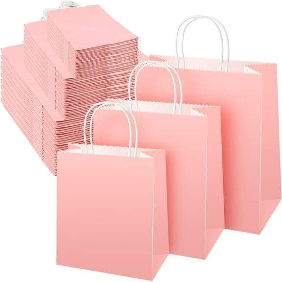 75 Pcs Kraft Paper Gift Bags with Handles Paper Tote for Gift Bags Shopping Return Business Retail Party Merchandise, 3 Sizes(Pink)