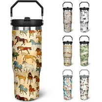 30 oz Horse Tumbler With Handle and Straw, 30oz Horse Flip Straw Tumbler Insulated Coffee Travel Mugs Cup Water Bottle Horse Gifts for Horse Lovers Women Girls