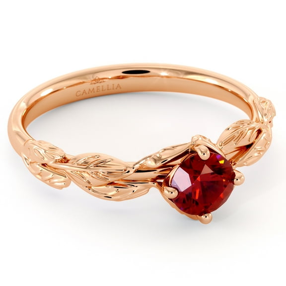 Dainty 14k Rose Gold Leaf Ruby Ring