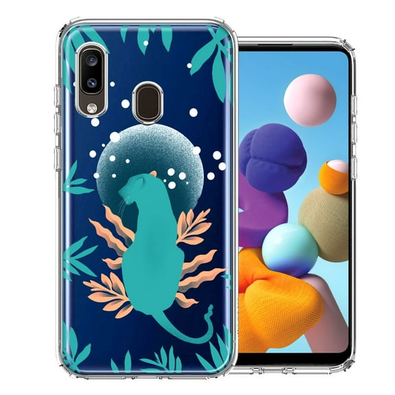 MUNDAZE for Samsung Galaxy A20 Moon Green Jaguar Design Double Layer Phone Case Cover