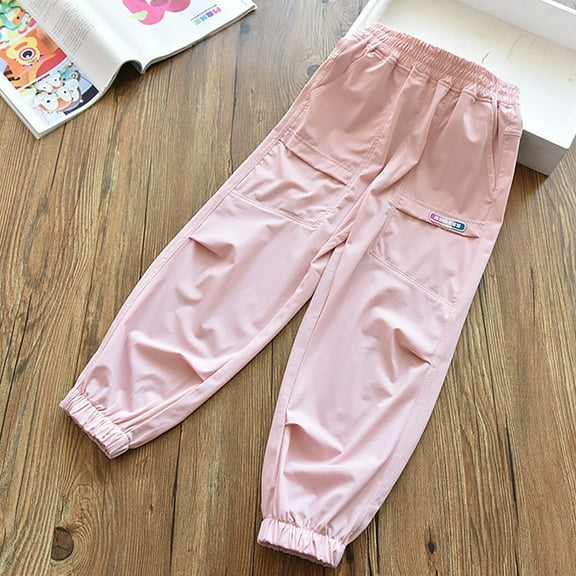 WILLBEST Girls' Pants & Capris Girls Pants for Casual Outdoor Activities Versatile Loose Fit Pocket Straight Leg Cargo Style for Summer Wear for Ages 4 15