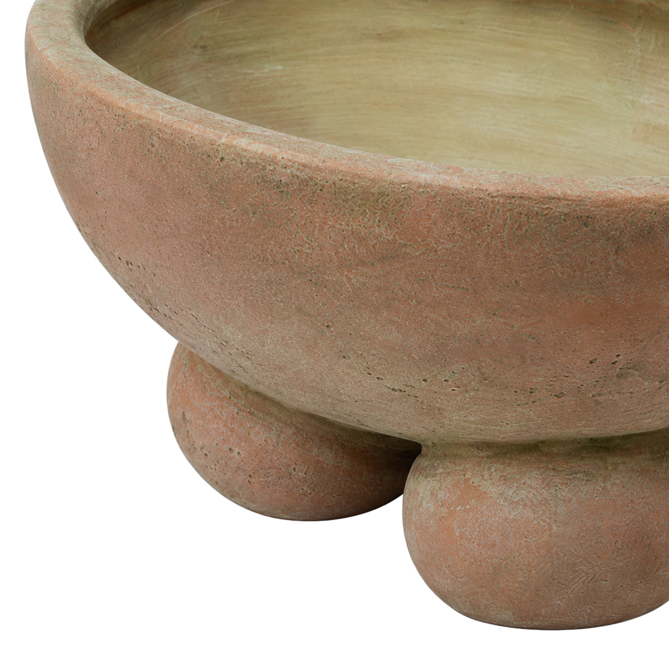 DecMode 11" Round Beige Ceramic Decorative Bowl with Three Round Legs