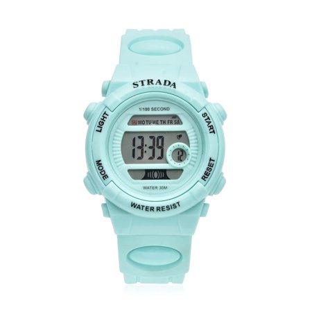 Strada Electronic Movement Multi Functional Watch with Blue Green Silicone Strap