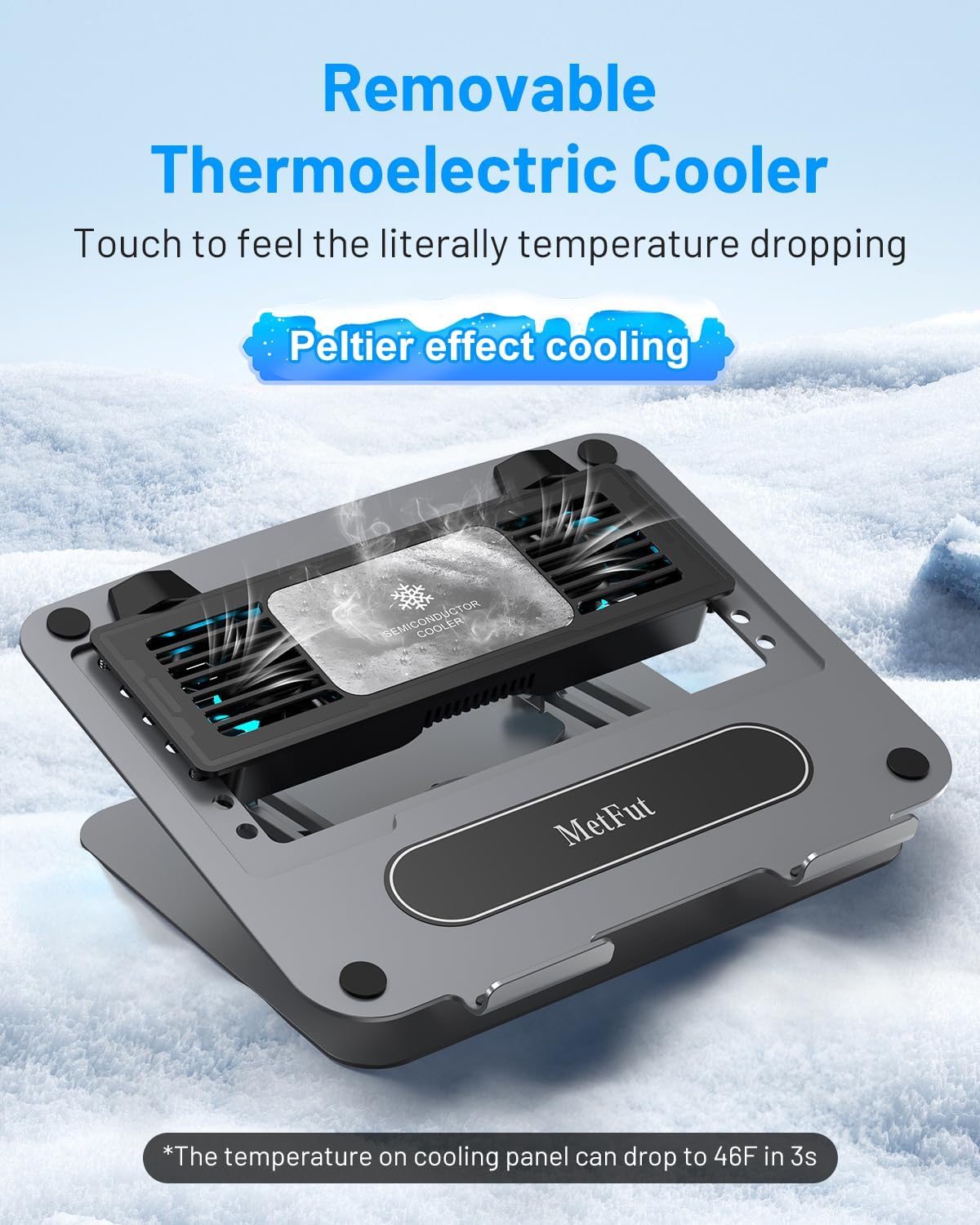 Laptop Cooling Pad with Detachable Fan & Thermoelectric Cooler, Adjustable Height Angle, 360 Rotation Base, Carbon Steel Framework, Ultra-Quiet Super Sturdy for up to 15.6”