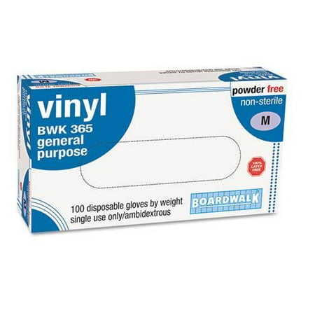 BoardWalk 365M Exam Vinyl Gloves, Powder-Free, 4 mils, Medium, Clear, 100/Box