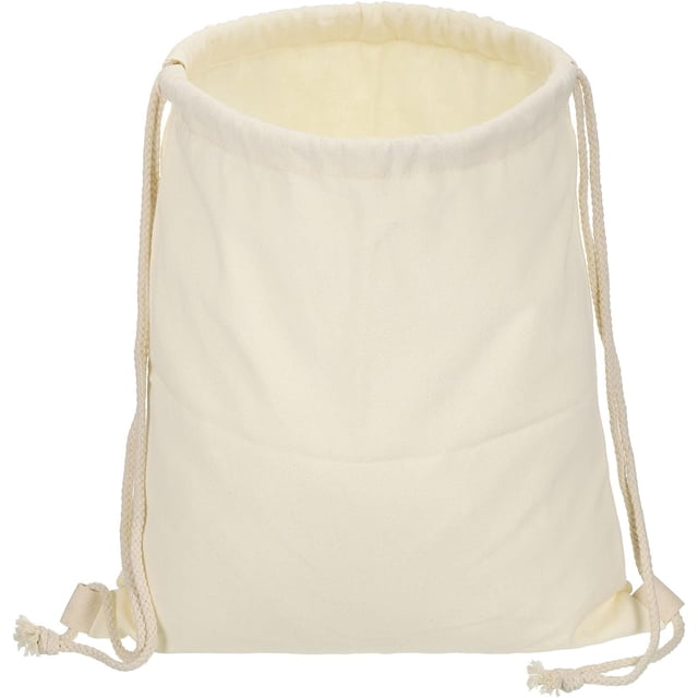 Cotton Drawstring Bags, Canvas Backpack Foldable Sports Gym Bags for Women Men Trip, Beige