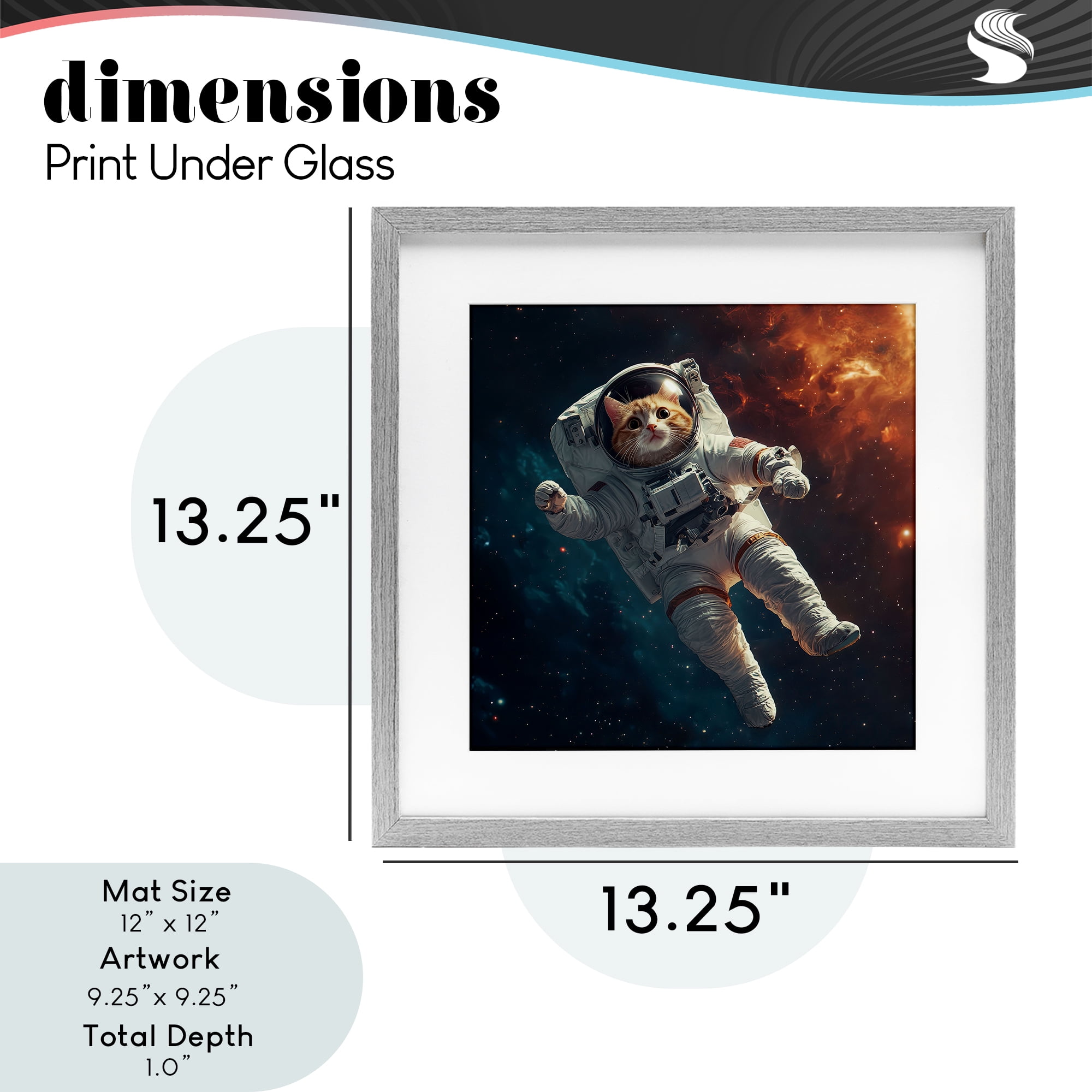 Interstellar Cat Astronaut Gray Framed Print Under Glass, design by Jim Baldwin