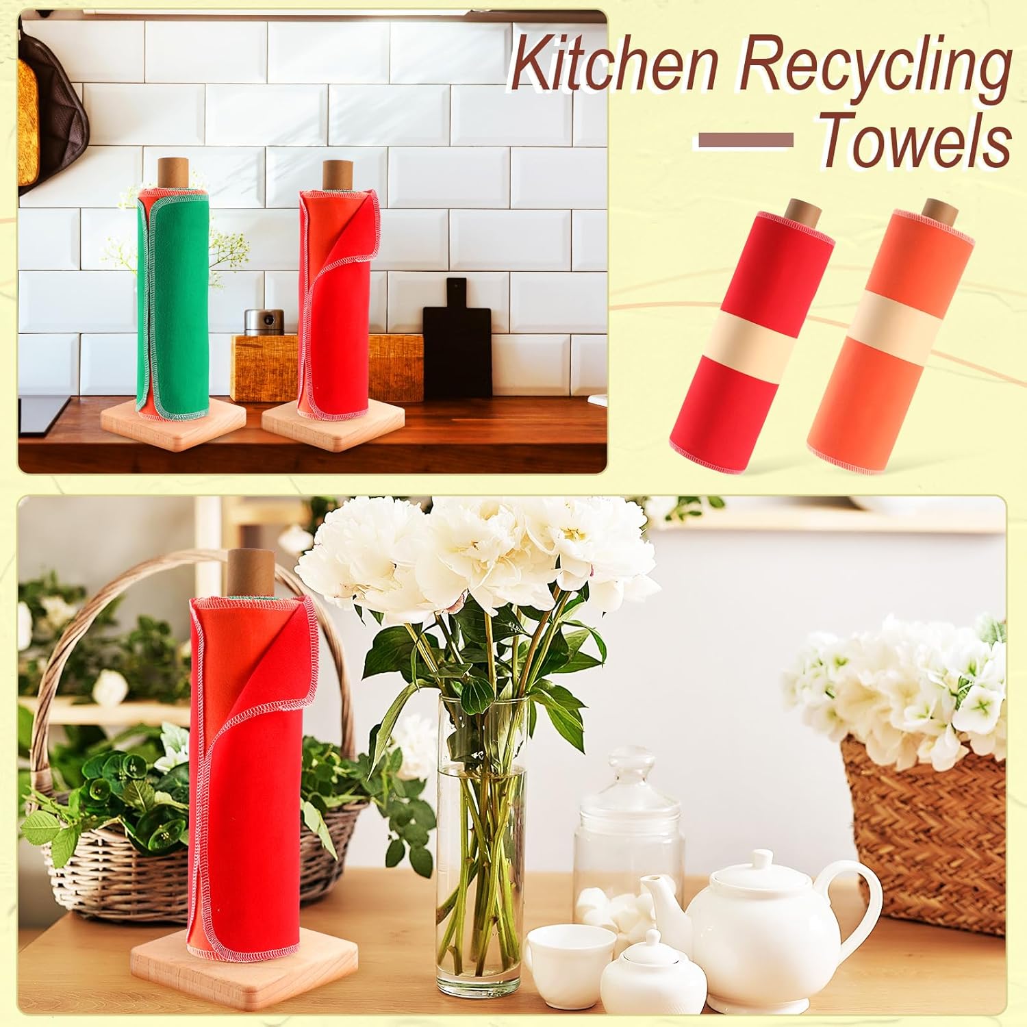 50 Pcs Reusable Paper Towels Paperless Reusable Cotton Cloths Toilet Absorbent Washable Paper Towels with Roll Kitchen Dishcloth for Kitchen Paperless Dishcloths(Bright Colors)