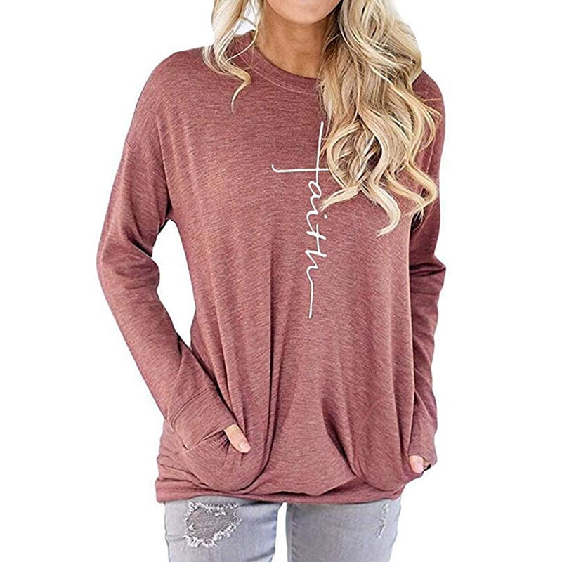 Isaac Liev - Women's Casual Round Neck Sweatshirt T-Shirts Tops Blouse ...