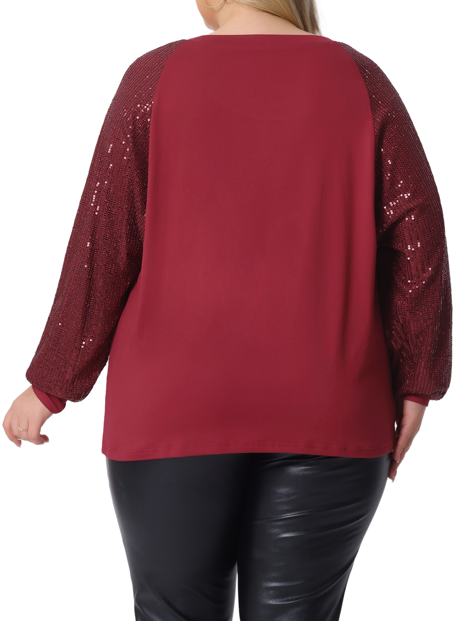 DARING DIVA Women's Plus Long Sleeve Shimmer Glitter Blouse 4X Burgundy