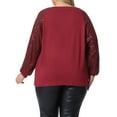 thumbnail image 4 of DARING DIVA Women's Plus Long Sleeve Shimmer Glitter Blouse 4X Burgundy, 4 of 6