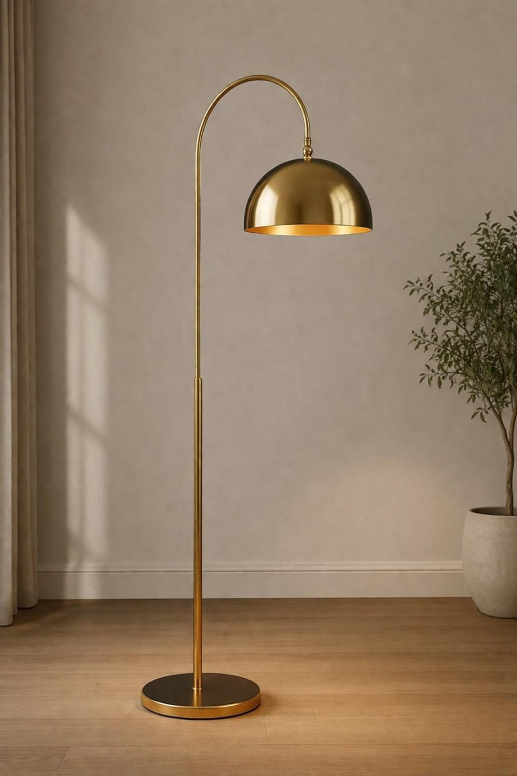 Modern Arc Floor Lamp  Gold Standing Lamp Dome Shade  Tall Minimalist Living Room Lighting Mid Century Home Decor Adjustabe Shade Lamp