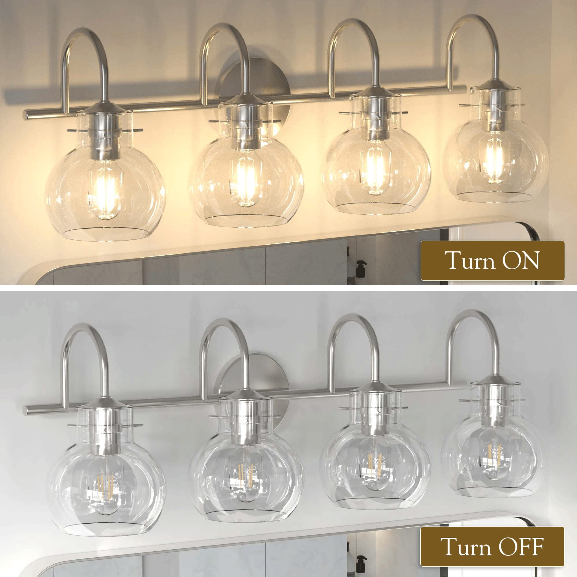 Modern Vanity Light, 4-Light Wall Sconce with Clear Glass Globe for Bedside - PAIHOME Bathroom Light Fixtures, 28"×9", Silver
