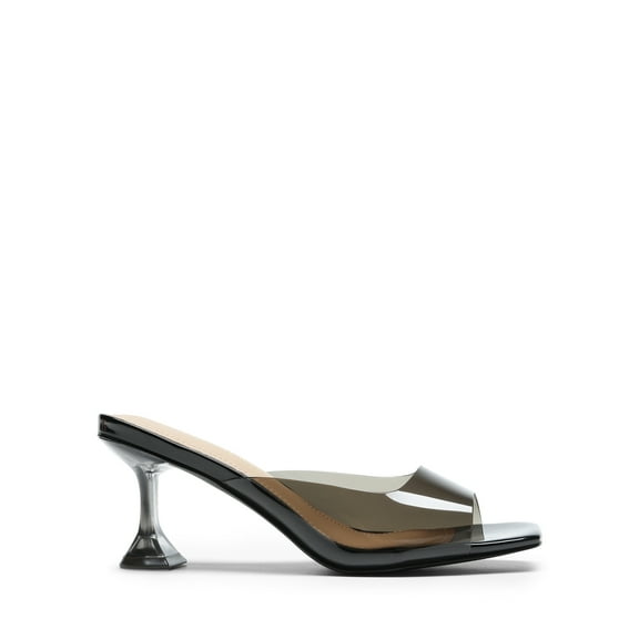 BURUDANI Women’s Clear Heels Square Toe High Stiletto Mules Slip on Wedding Dress Sandals