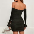 thumbnail image 6 of SMihono Womens Sexy Off Shoulder Bodycon Mini Dress Long Sleeve Halter Ruched Hip Wrap Party Club Short Dresses Black S, 6 of 9