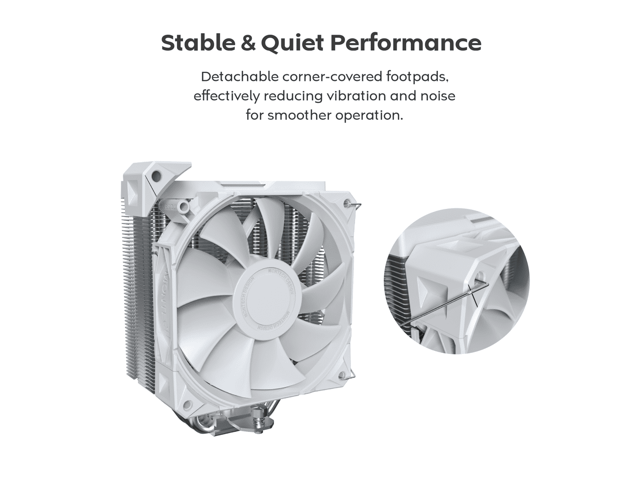 MONTECH NX400 - CPU Air Cooler, Single Tower, 4 Advanced Heat Pipes, 52-fin Heat Sink, E28, 120mm FDB Static Pressure Fan, 28mm Fan Thickness, Corner-cover Footpads, Polished Top Cover - White