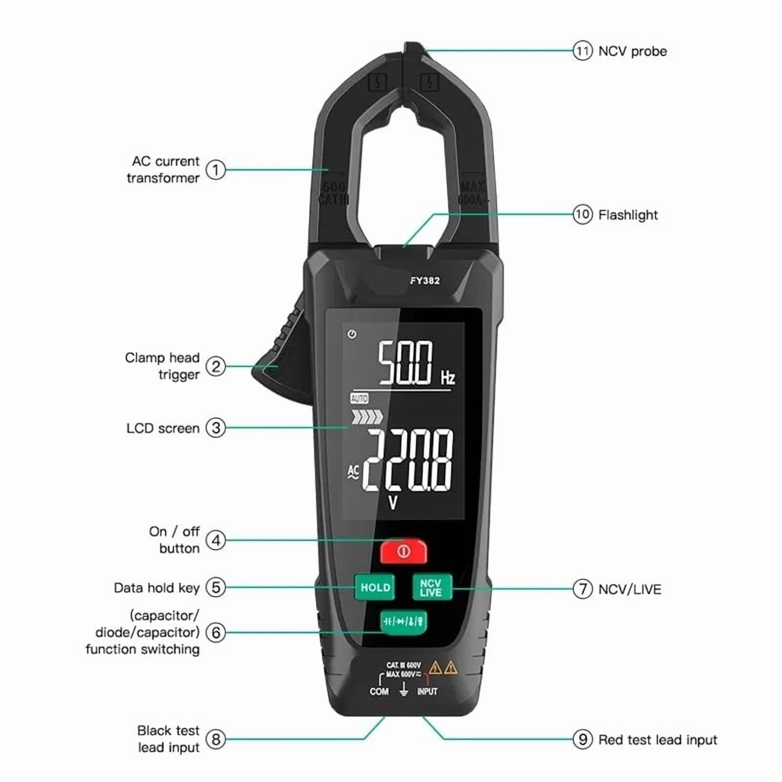 Digital Clamp Meter Voltage Current Clamp True RMS Auto Range Temp Capacitance Ammeter Pliers ,High&Low Sensitivity