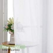 OVZME Troy White Crushed Sheer Curtains 84 inches Long 2 Panels, Light Filtering Privacy Solid Texture Curtains with Rod Pocket Soft Breathable Window Treatments for Bedroom Living Room, 42Wx84L
