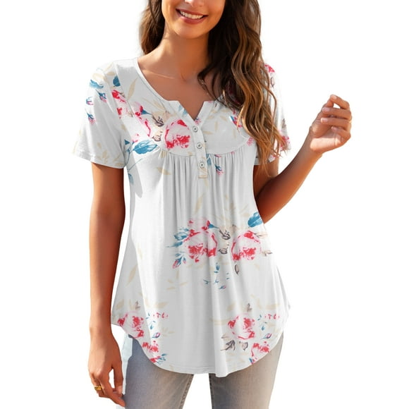 a.Jesdani Tuniques pour Femmes Grande Taille à Manches Courtes, Col en V, Blouses Décontractées M-4X
