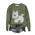 thumbnail image 4 of Olyvenn Women's 2025 Fall Cute Dog Print Tees Crewneck Casual Sweatshirts Trendy Loose Long Sleeve Pullover Graphic Tops Army Green L, 4 of 4