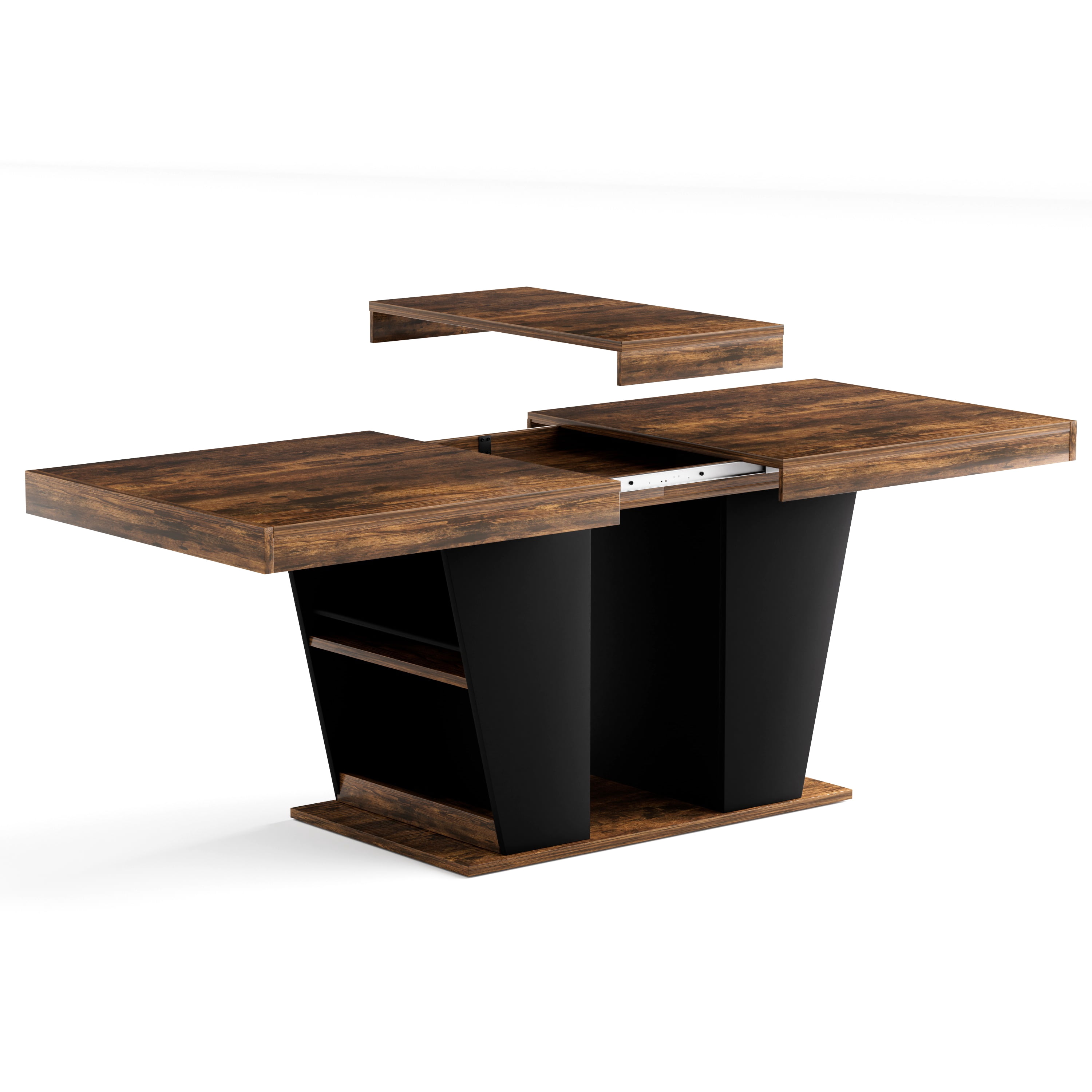 Extendable Dining Table 63-78.7 Inch 500 lbs Capacity Vintage Brown with Storage Shelves for Kitchen Dining Room