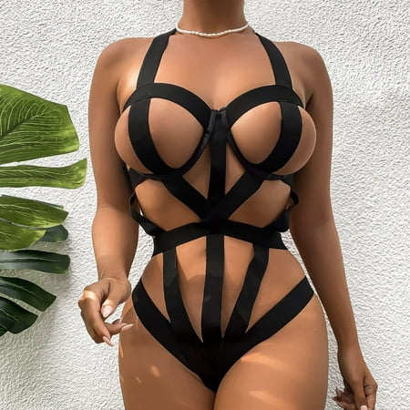 

Miayilima Intimates For Women 1 Piece Fashion Hollow Webbing Lingerie Underwear Sleepwear Steel Ring Pajamas Garter