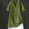 thumbnail image 2 of Stylish Olyvenn Linen Tops for Women Trendy Short Sleeve V Neck Shirts Basic Casual V Neck Tunic Blouse Oversized Summer Tshirts Army Green L, 2 of 6
