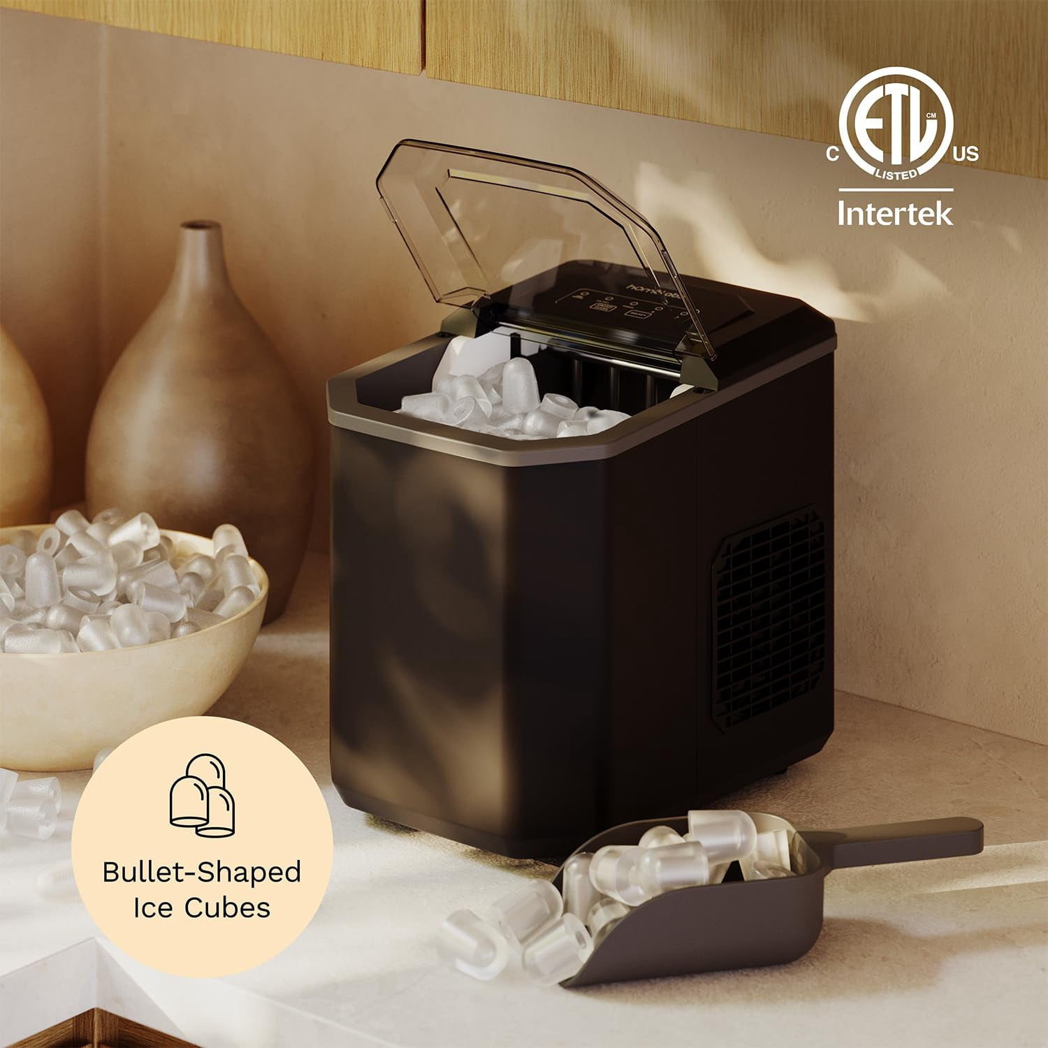 TimHome-US Countertop Ice Maker – 9 Ice Cubes in Just 6 Minutes, 26lbs in 24Hrs, 2 Ice Sizes, Self-Cleaning, Includes Ice Scoop & 5 Ice Bags, Black Portable Ice Maker for Home/Kitchen/Bar/Dorm/RV