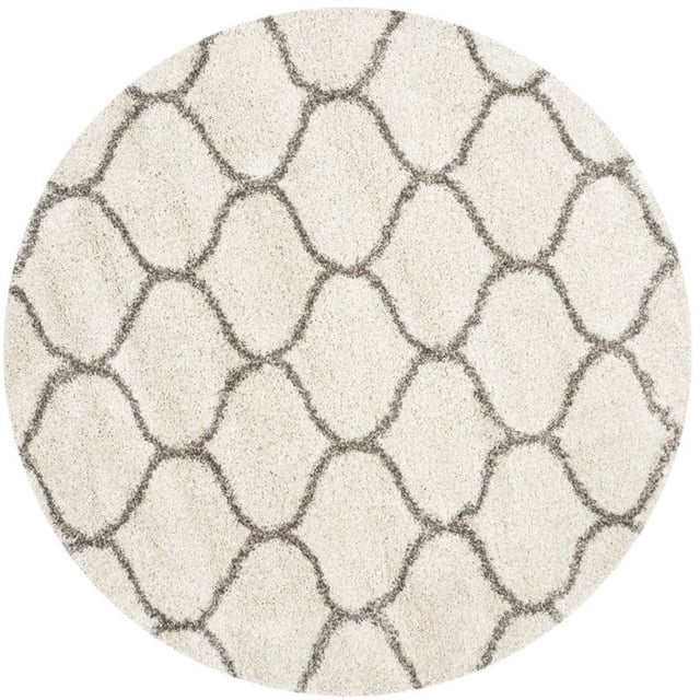 Safavieh Hudson Shag Collection SGH280A Ivory and Grey Round Area Rug, 7 feet in Diameter (7' Diameter)