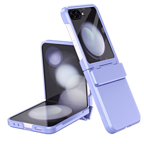Allytechgroup for Samsung Galaxy Z Flip 5 Case with Screen Protector, Shockproof Solid Color Hinge Protection Bumper Rugged Case Cover for Women Men, Purple