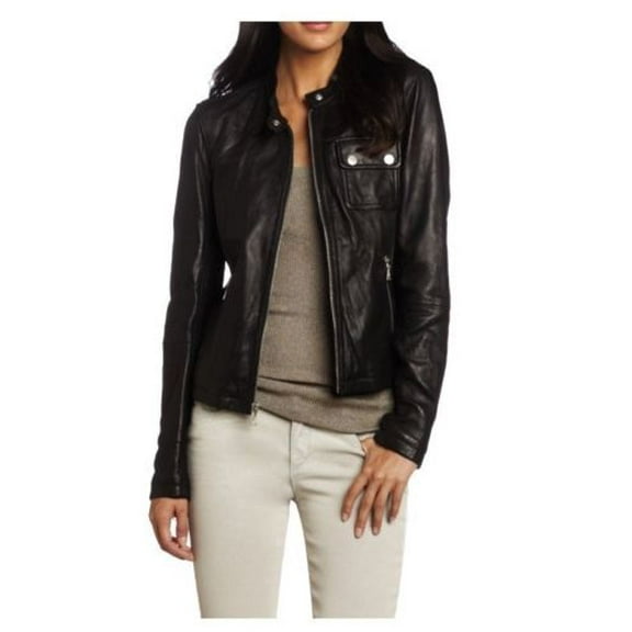 Noora Women’s Real Sheepskin Leather Jacket with front pockets Black ST0228