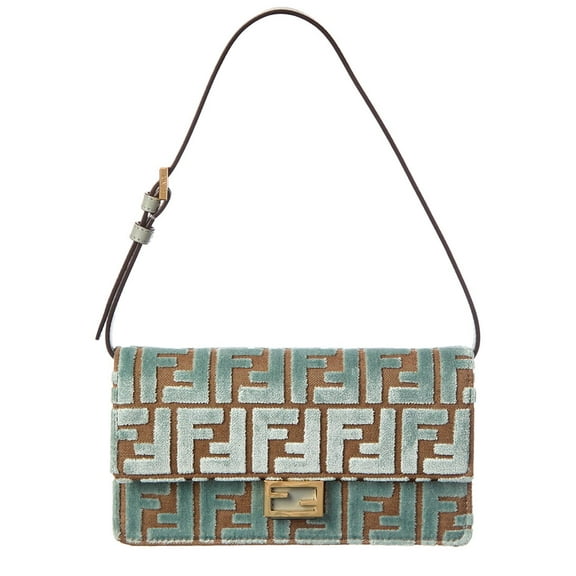 FENDI Baguette FF Velvet & Leather Wallet On Chain