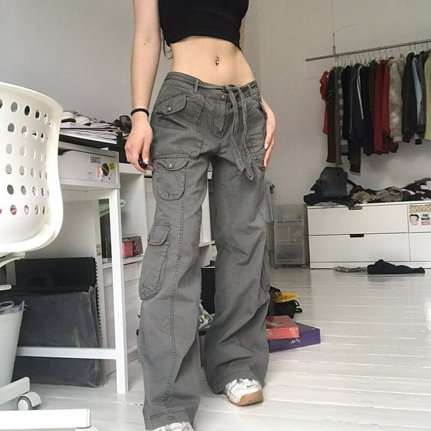 Vintage Multi Pocket Straight Washed Mid-Waist Jeans 2022 Women Cargo  Trousers Straight Leg Jeans Workwear Femme Mujer