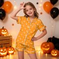 thumbnail image 2 of Xyant Halloween Girls Pajamas Pumpkin Ghost Sleepwear Short Sleeve Jammies for Kids Button-Down Nightwear 2Pcs Pjs Set Toddler Girls Pajamas,Size 8-9 Years, 2 of 5